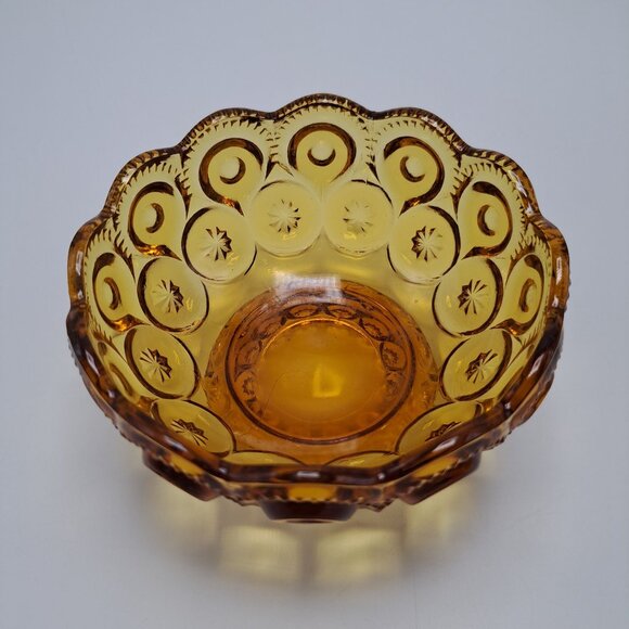 LE Smith Moon and Stars Amber Glass Compote Footed Candy Dish Bowl Vintage - Picture 9 of 9